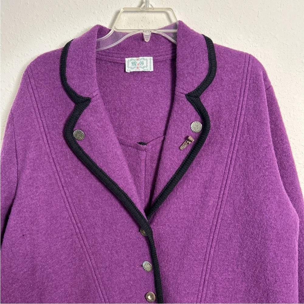Vintage 100% Pure Wool Cardigan Made In Germany Women’s Size 14 Purple M & O - Picture 3 of 13